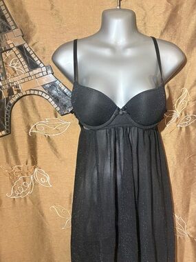 Daisy Fuentes Black Glittery Push-Up Babydoll Nightgown size M